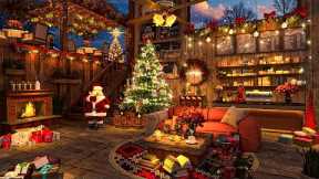 Smooth Christmas Jazz Music with Cozy Fireplace 🔥🎄 Christmas Coffee Shop Ambience ~ Warm Jazz Tunes