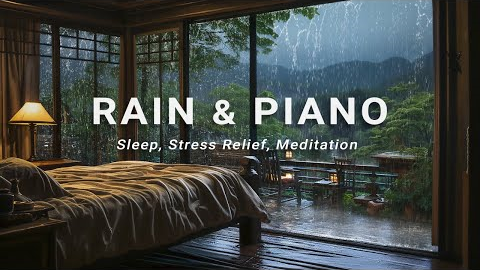 Calming Piano Music with Soft Rain to Reduce Stress & Fall Into Sleep | Rain Sounds for Sleeping