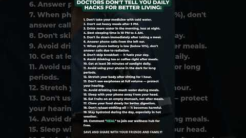 💊 Doctors don’t tell you these 20 small hacks that change everything. #healvex #heal #healthyliving