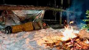 Solo Winter Camping - Survival Shelter, Bow Drill Fire, No Sleeping Bag